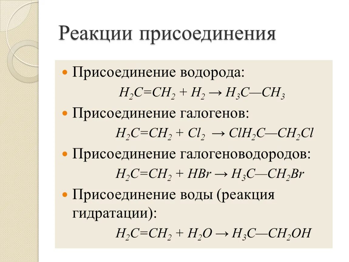 Реакции присоединения алкенов +h2. Реакция присоединения это в химии. Реакция присоединения этилена с галогенами. Реакция присоединения водорода. Реакции с водородом название