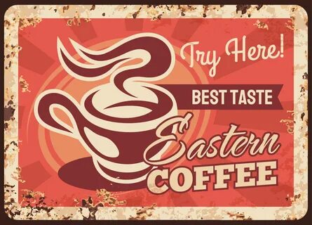 Download the Steaming coffee cup vector rusty metal plate drink 23399000 ro...