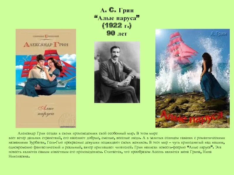 Главные произведения грина. Произведению Грин Алые паруса 100 лет. Книга юбиляр Алые паруса Грин. 100 Лет Алые паруса а Грина 1922.