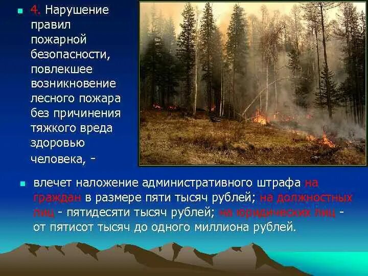 Нарушение правил безопасности повлекшее смерть. Наиболее частые места возникновения лесных пожаров. Сообщение о профилактике и тушении лесных пожаров.