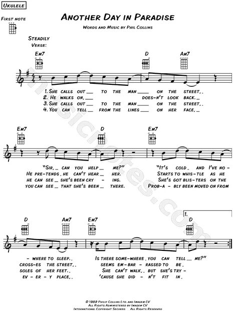 Another day текст. Another Day in Paradise Ноты. Phil Collins another Day in Paradise текст. Phil Collins another Day in Paradise Ноты для фортепиано. Phil Collins another Day in Paradise Ноты.