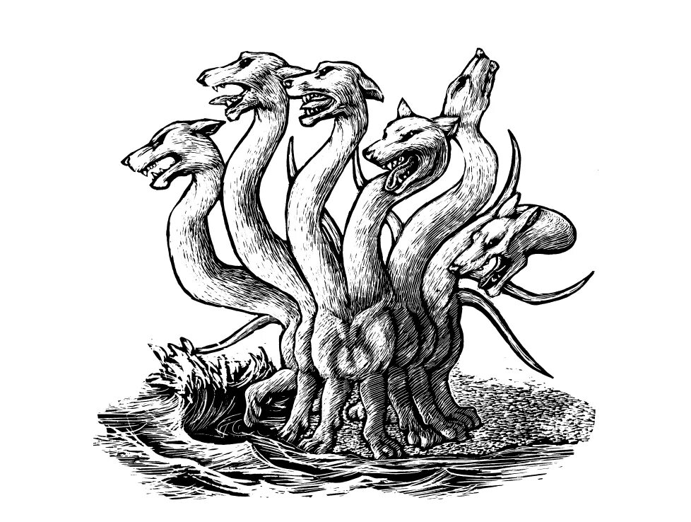 чудовище змея с шестью собачьими головами. чудовище змея с шестью собачьими головами. лернейская гидра. змея с шестью собачьими головами. сцилла и харибда перси джексон.