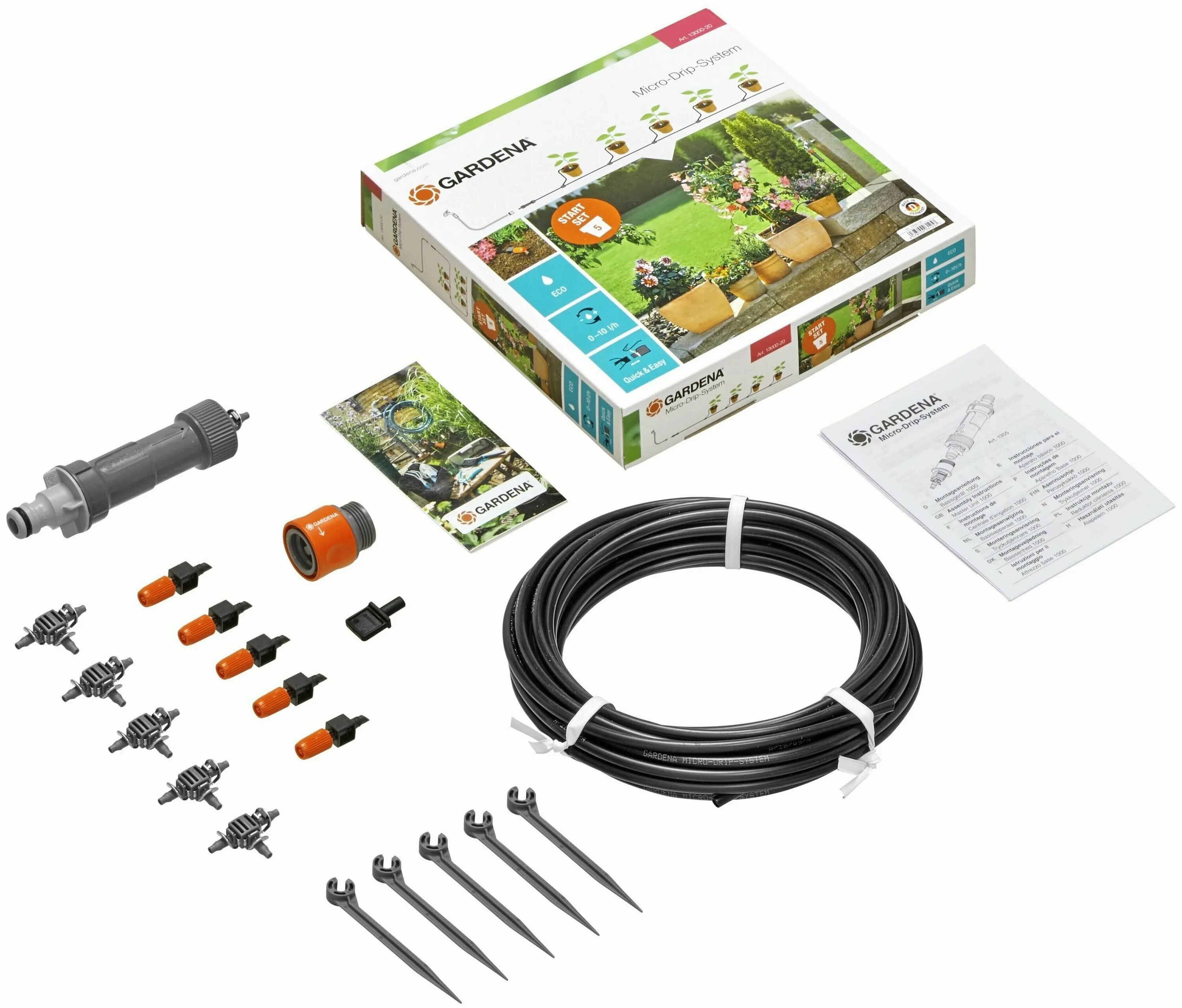 капельный полив (комплект) в теплице gardena 01373-20. 00. Gardena 13002-20. комплект микрокапельного полива gardena. 00.