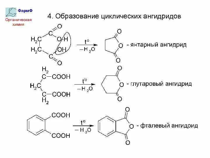 Кислотный ангидрид. Получение янтарного ангидрида. Образование циклических ангидридов дикарбоновых кислот. Янтарный ангидрид формула. Образование циклических ангидридов из бензолдикарбоновых кислот.