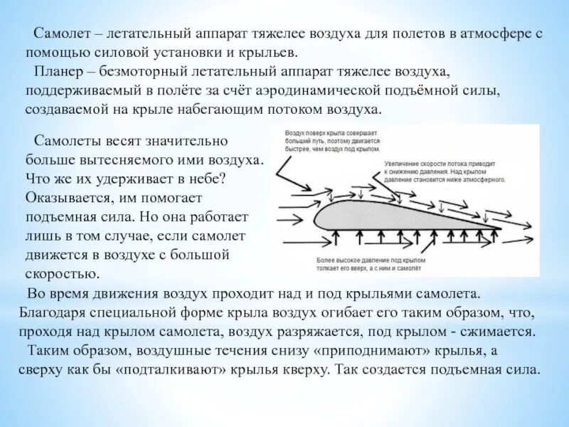 Аппараты тяжелее воздуха. Почему летает самолет. Крыло самолета аэродинамика. Почему самолёты не летают. Подъемная сила крыла самолета.