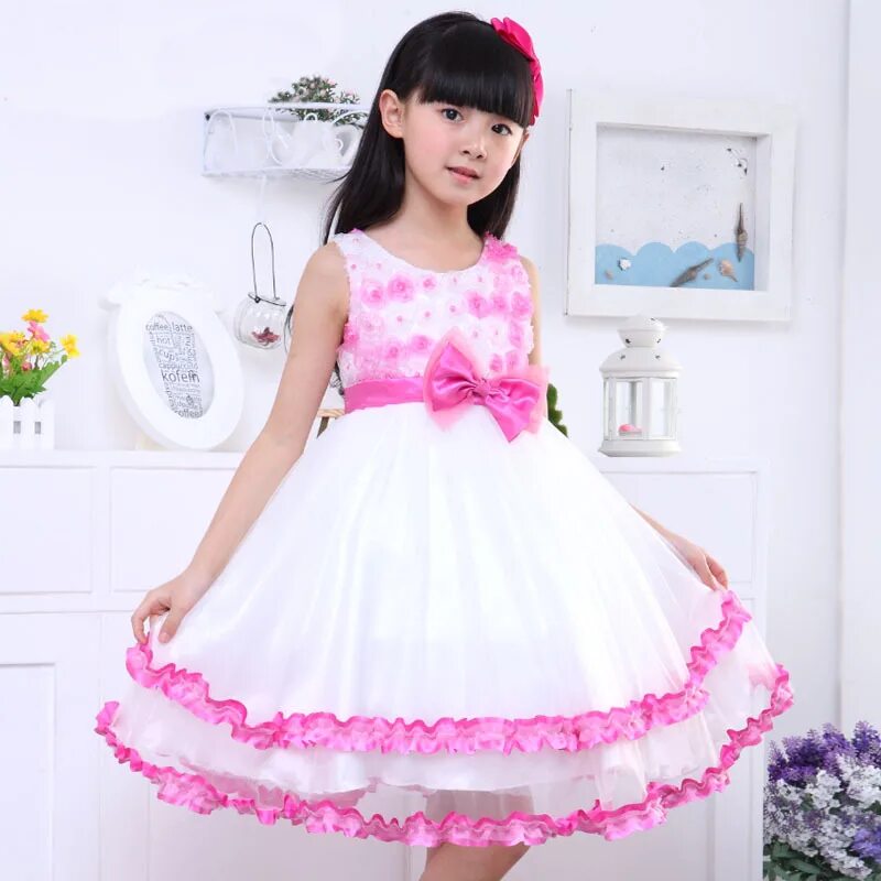 Платье для малышей из розочек. Дошкольник в розовом. Sweet girl одежда. Korean Princess girl Dress of Bal.