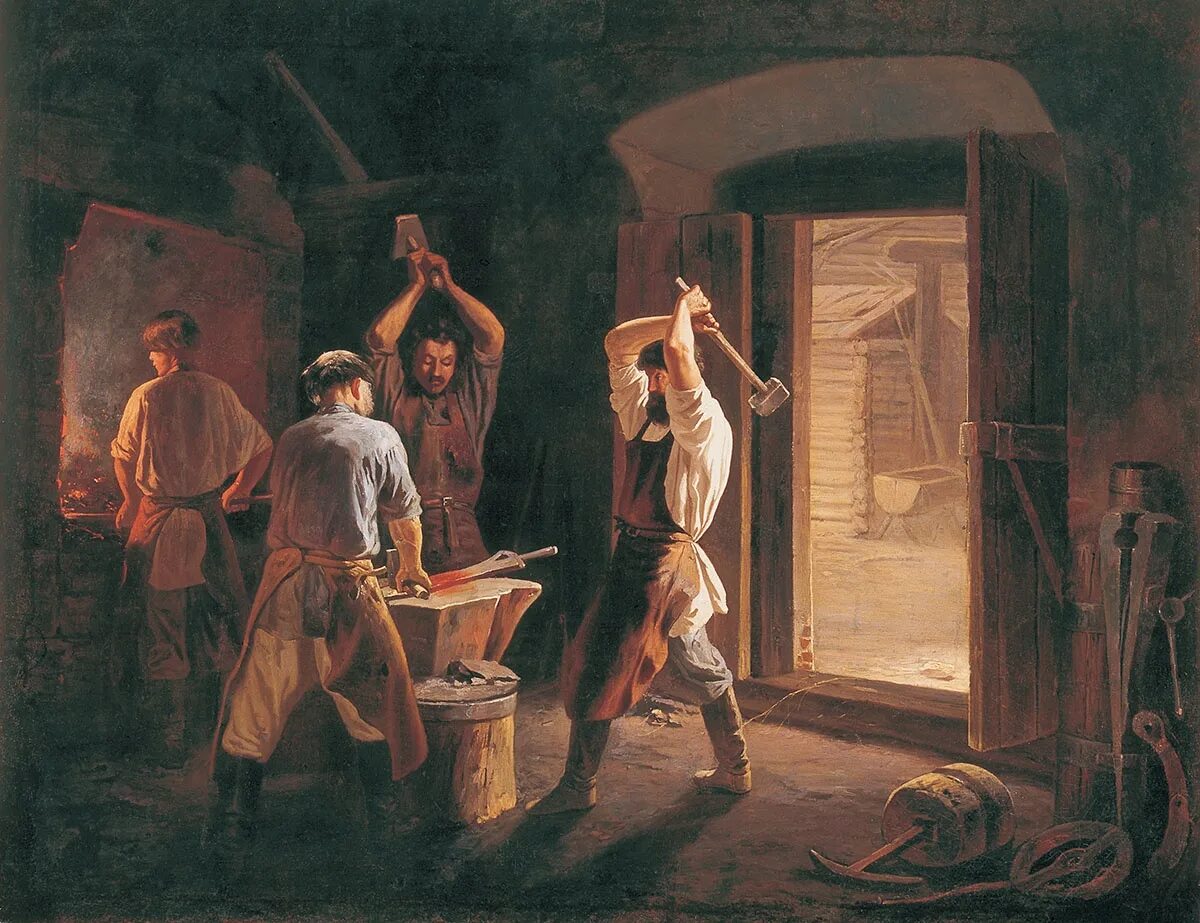 в мастерской ремесленника средневековья. крамской сельская кузница. крамской сельская кузница. кузнец кует меч фэнтези. плахов «в столярной мастерской».