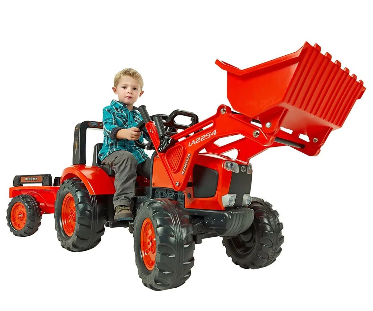 Детские трактора для детей. Трактор педальный Falk с ковшом и прицепом. Falk Kubota трактор. Супериор трактор педальный. Трактор педальный артикул 037735.