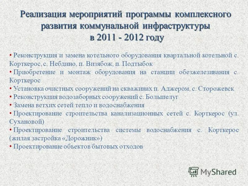 комплексного развития коммунальной инфраструктуры