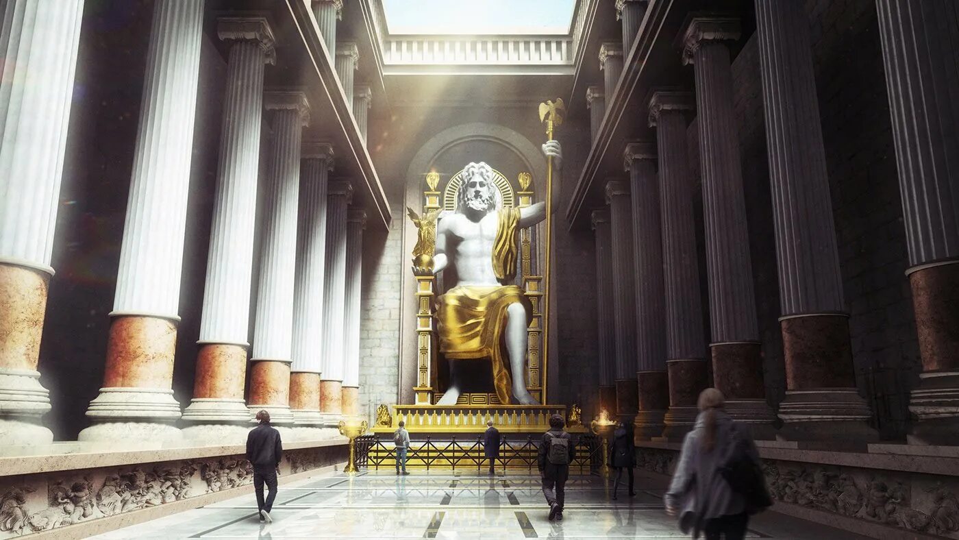 Статуя Зевса в Олимпии. 7 Чудес света статуя Зевса. Статуя Зевса в Олимпии (Олимпия, 435 г. до н. э.),. Статуя Зевса в Олимпии сейчас.