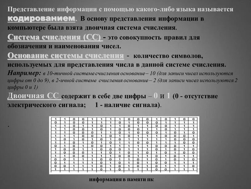 Представление информации в пк. Представление информации в системах счисления. двоичная система представления информации. представление в двоичной системе. представление информации в различных системах счисления.