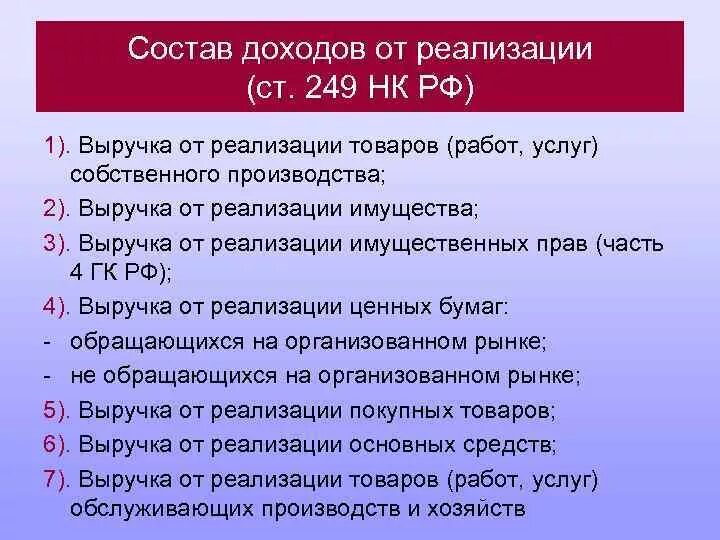 Прибыль организаций нк рф. Ст 249 НК РФ. Доходы от реализации. Доходы от реализации НК РФ статья. Доходы от реализации продукции статья.