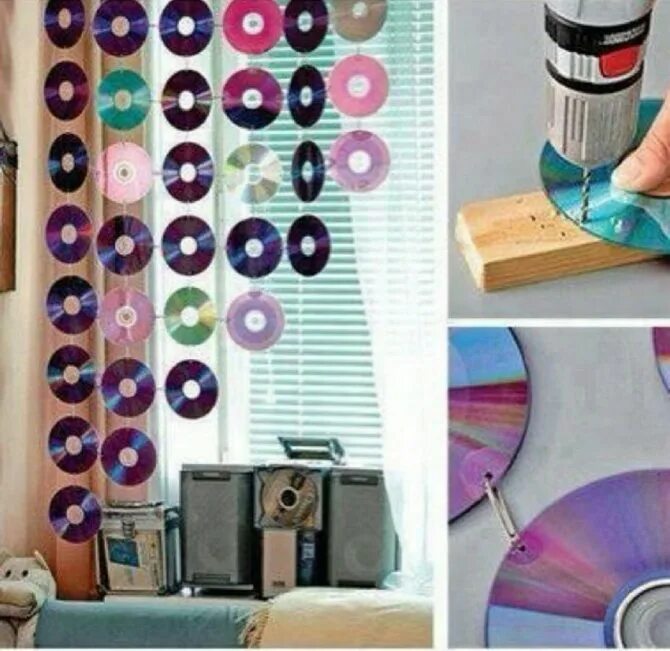 Музыка вторая жизнь. Декор из компакт дисков. Интерьер из компакт дисков. Декор из старых вещей. Декор для комнаты из дисков.