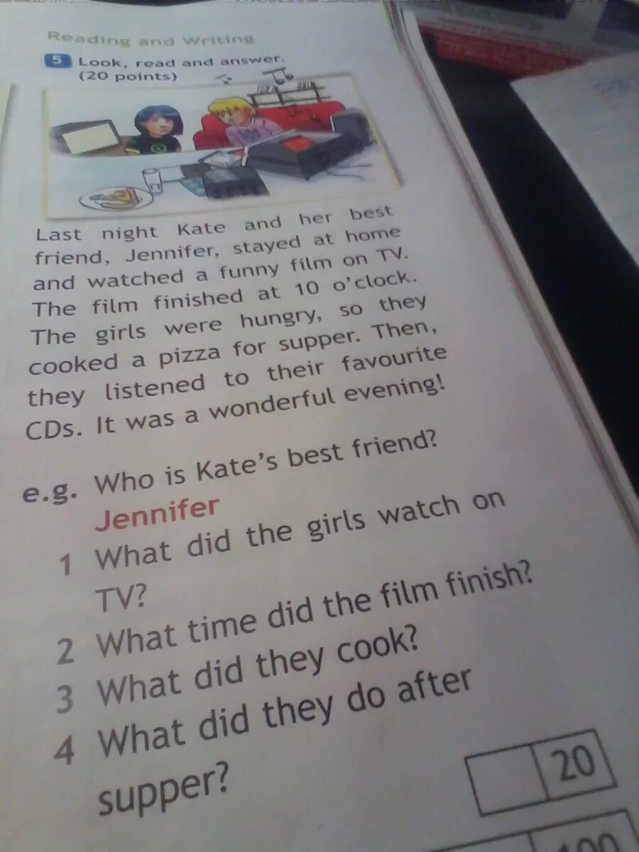 Last Night Kate and her best friend Jennifer stayed. Read and answer. Last Night Kate and her best friend, Jennifer, stayed at Home and перевод. Предложения с last night