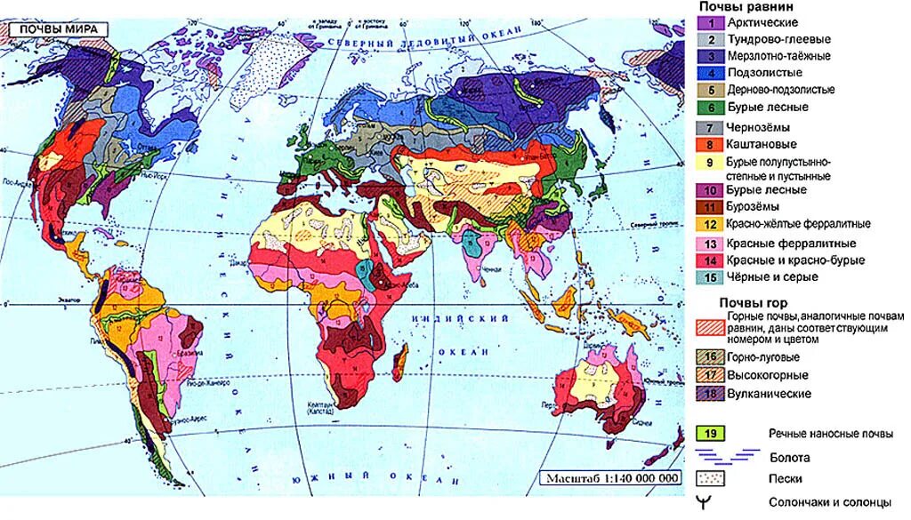 Типы почв на карте Евразии.
