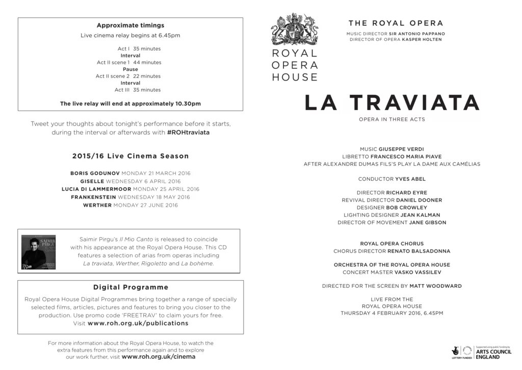 La Traviata Royal Opera House. Травиата опера програмка. Опера Травиата сольфеджио. Травиата опера действующие лица таблица.