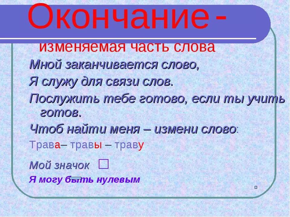 Определение окончания 3 класс. Окончание это изменяемая часть слова. Слова с окончанием ва. Окончание слова 2 класс. Окончание часть слова.