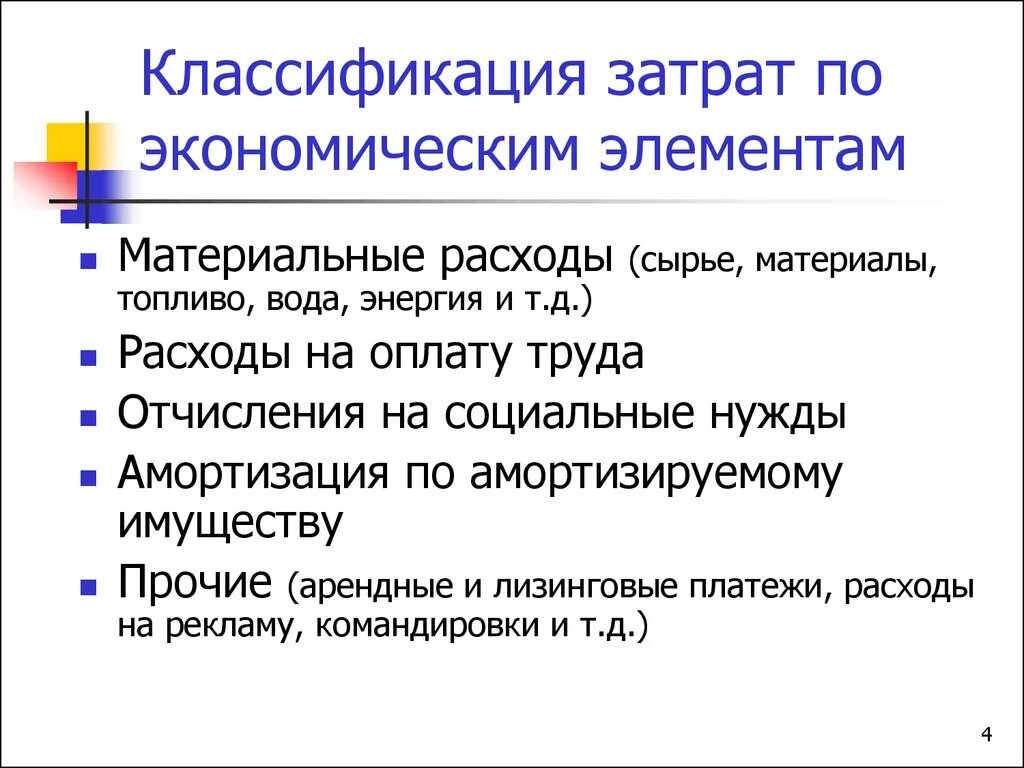 Затраты на производство по экономическим элементам