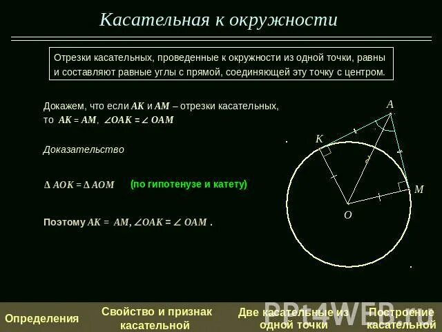 К окружности с центром л