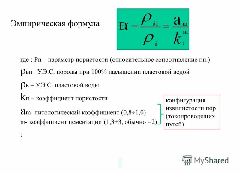 Формулы параметров. Формулы параметров