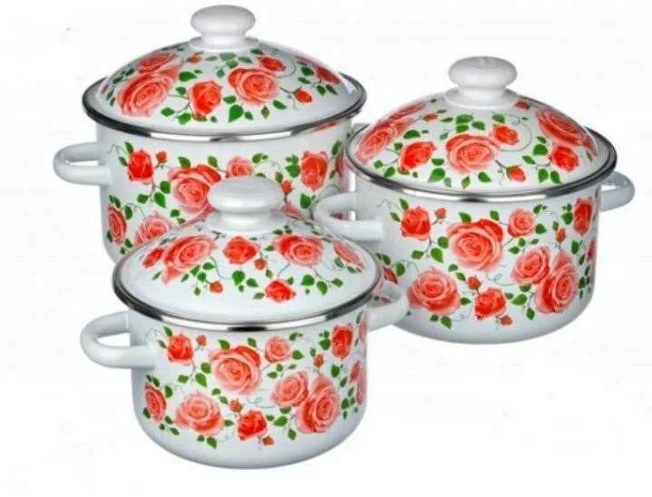 С-007ап2/4. Кастрюли adamff. Набор кастрюль сердечко. Посуда эмалированная ласковый май. ) 2,4л, 3,4л, 5л.