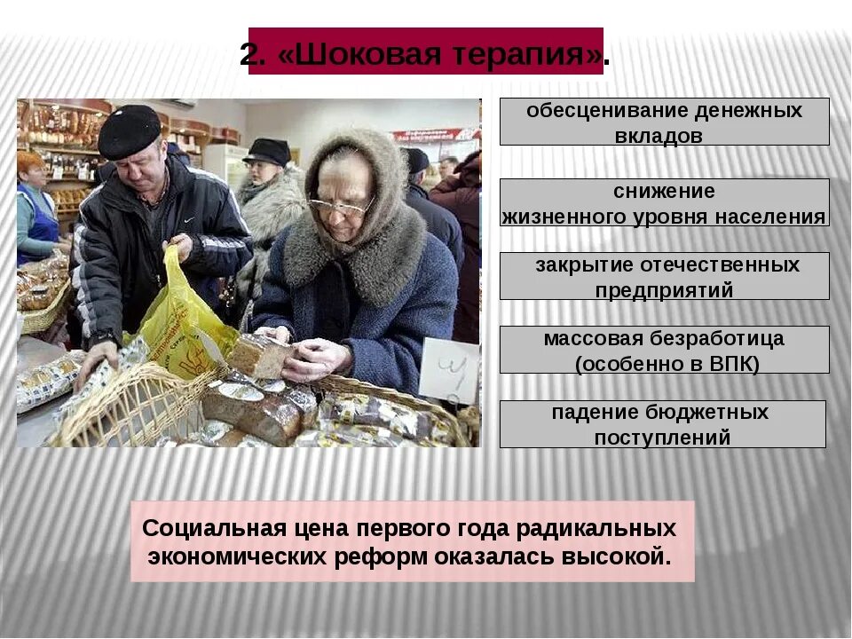 Приватизация населения. Шоковая терапия в экономике России в 1990-е. Последствия шоковой терапии. Последствия политики шоковой терапии.