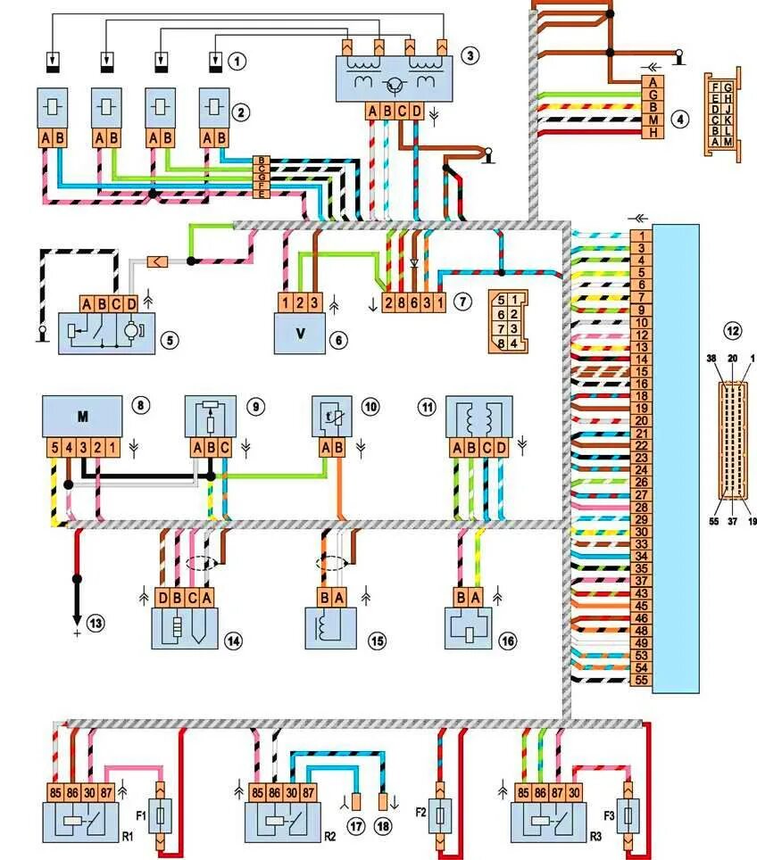 Электросхема ЭБУ ВАЗ 2107 инжектор. Схема электрооборудования ВАЗ 2107 инжектор. Схема электрическая ВАЗ 2107 инжекторная. Электрическая схема ЭБУ ВАЗ 2107 инжектор.
