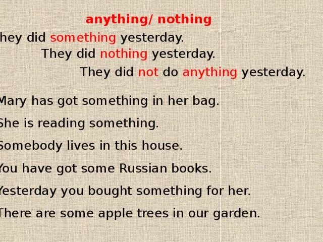 Something перевод на английский. Предложения с something anything nothing. Anything something nothing правила. Something anything nothing everything правило. Предложения с anything примеры.