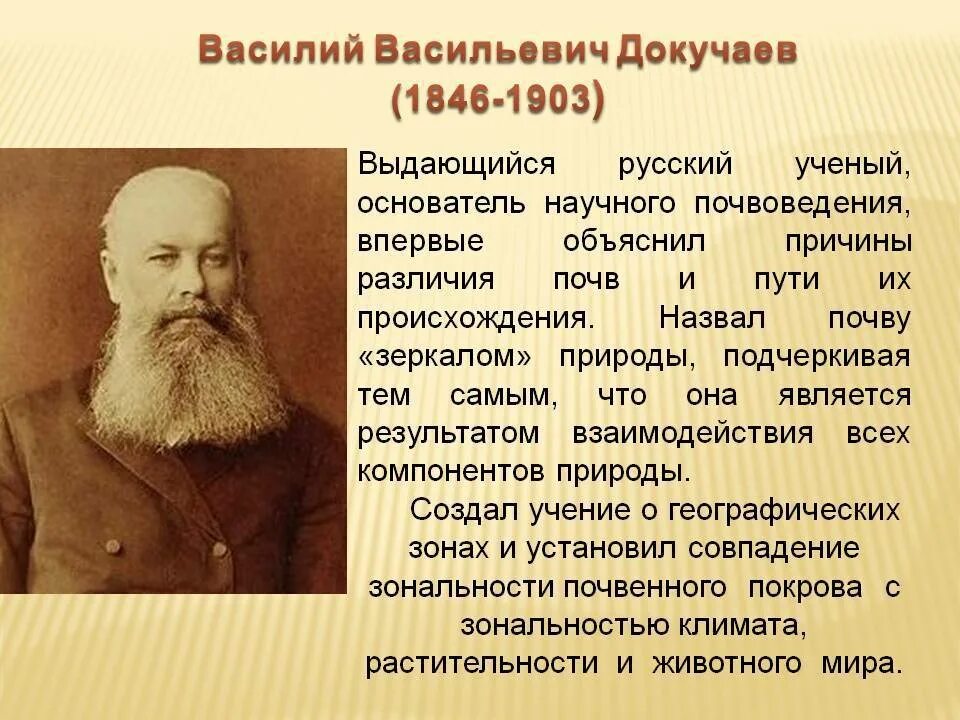 Докучаев основоположник почвоведения.