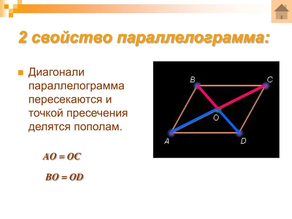 Диагонали парралелограмм. Свойства диагоналей параллелограмма. Сврйство диагонащй параллелогра. Диагональ в парале свойства.