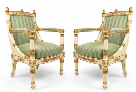 French empire striped arm chairs.