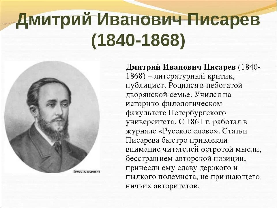 Писарев русской драмы. Д.И. Писарев (1840-1868).