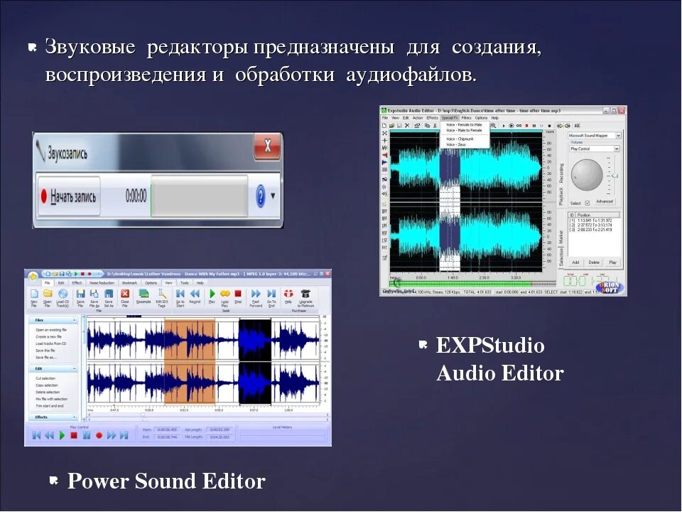 Цифровые файлы звука. Основные программы обработки звуковой информации. Программное обеспечение для обработки звука. Классификация звуковых редакторов. Редактор звука.