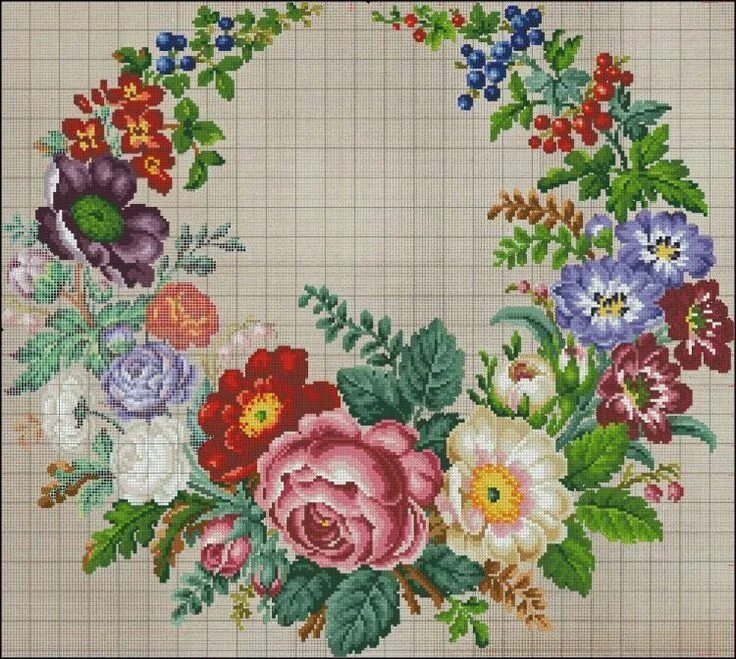Бесплатные схемы старинных вышивок Cross Stitch Pattern with Flowers and Butterflies