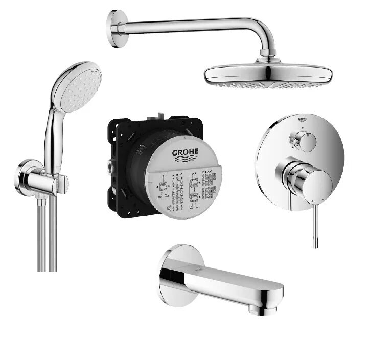 Grohe Tempesta 119699 душевой комплект встроенный. Душевой комплект Grohe 119699 хром. Встроенный душевой комплект скрытого монтажа Grohe. Грое встроенный смеситель для ванны с душем Essense 119699.