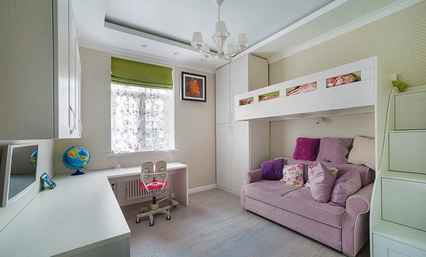 Фиолетовые детские комнаты. Интерьер комнаты для подростка девочки. Интерьер детской комнаты девочке. Интерьер детской комнаты с диваном. Комната для девочки с диваном.