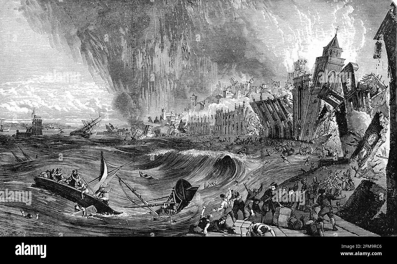 Лиссабонское землетрясение 1755. Лиссабон Португалия 1 ноября 1755 года ЦУНАМИ. 1755 ЦУНАМИ. Пожар в Лиссабоне (1755 г.), Португалия.