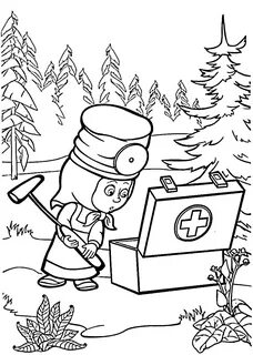 Раскраски "Маша и Медведь" - "Доктор Маша" Bear coloring pages, Coloring pages, 