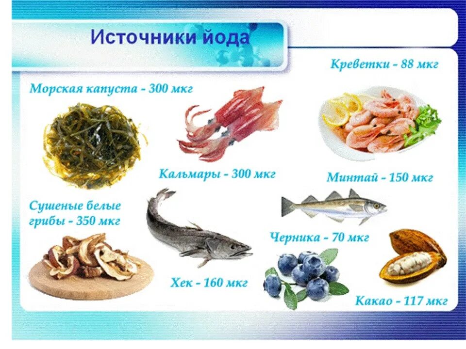 Список йодосодержащих продуктов для щитовидной железы