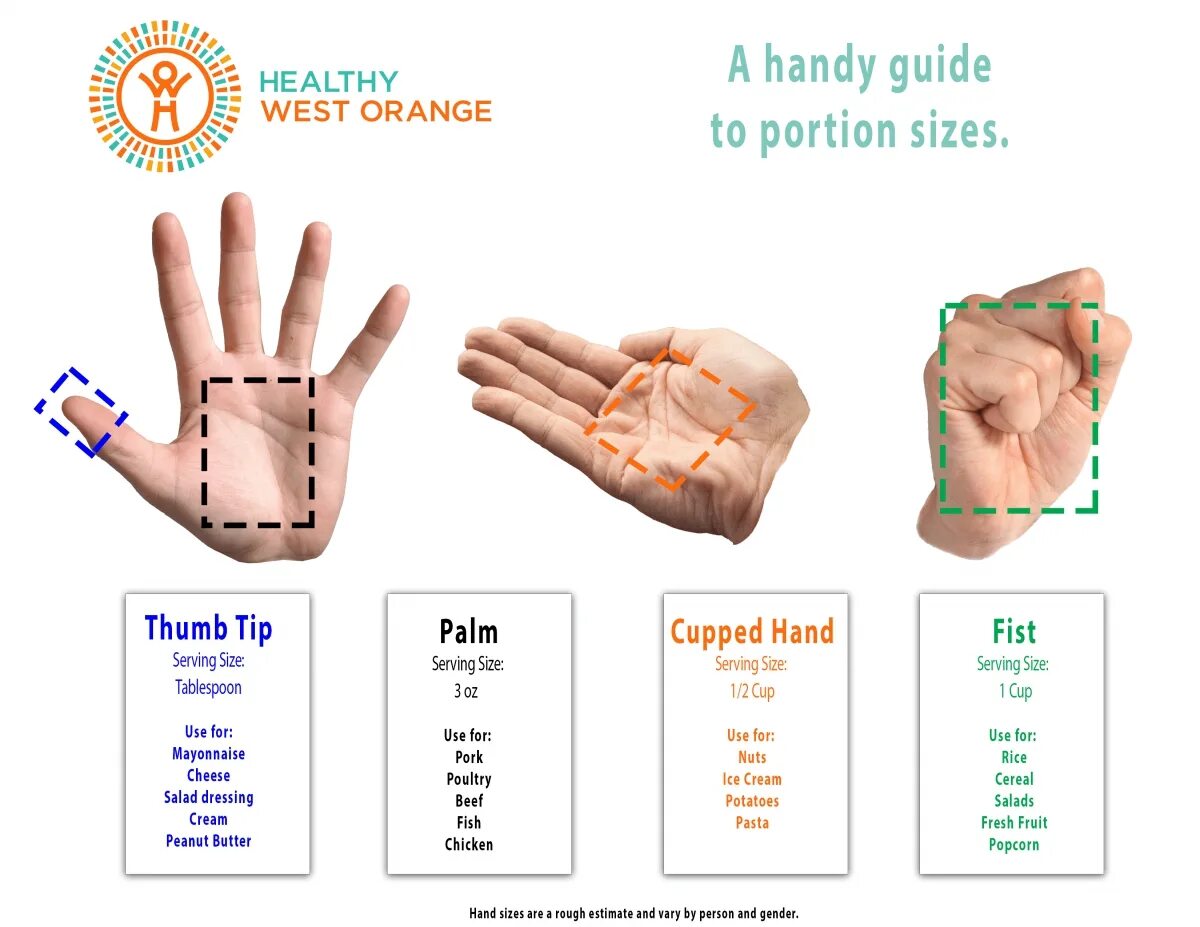 Cupped hand. Portion Size. Hand Size. Portion Size hand. Размер порции по ладони.