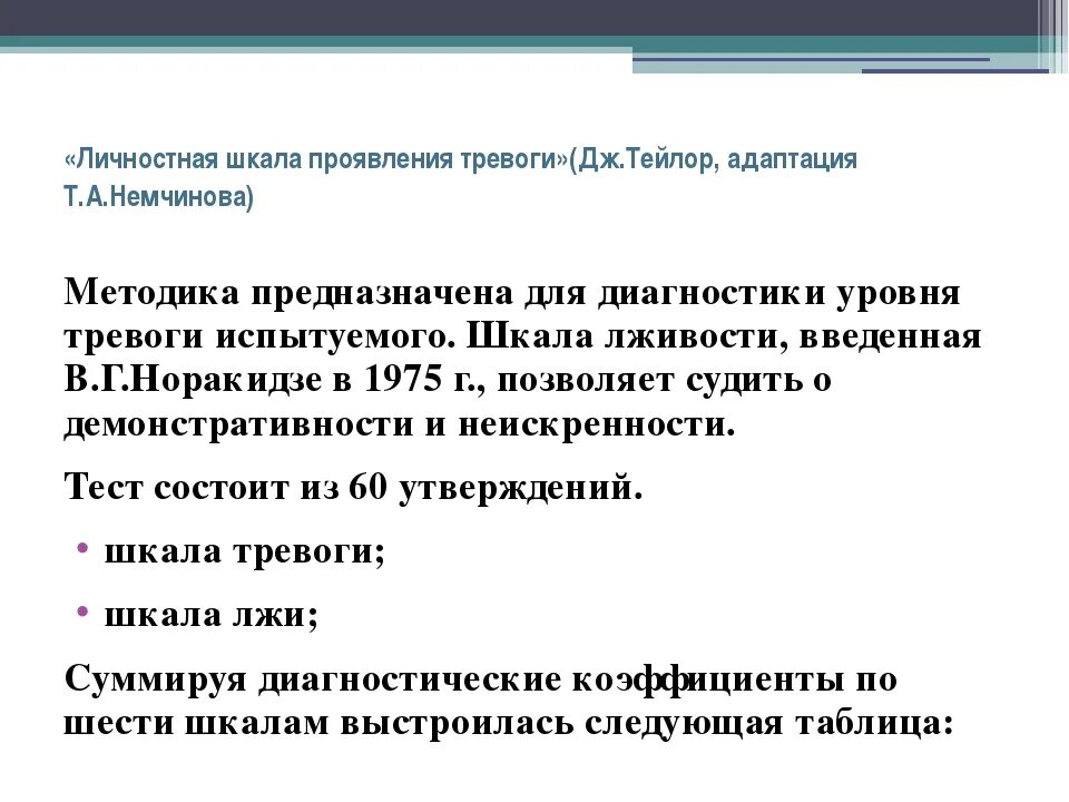 Личностная шкала проявлений тревоги Тейлора методика. Личностная шкала проявлений тревоги (Дж.Тейлор, адаптация т.а.Немчина). Методика Тейлора на тревожность. Личностная шкала проявлений тревоги Дж Тейлор.