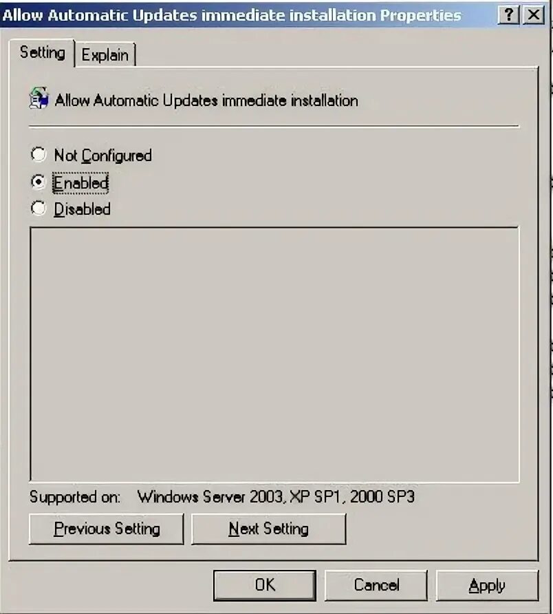 Auto explain. Wsus auto. not set.