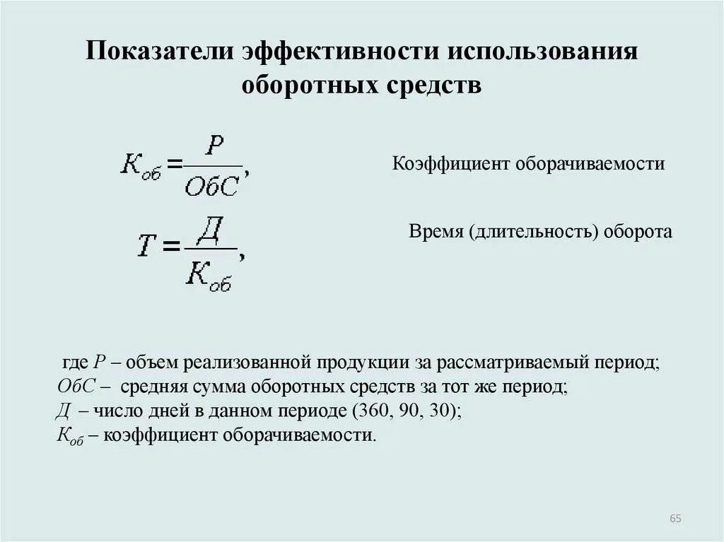 Рассчитать показатели эффективности оборотных средств