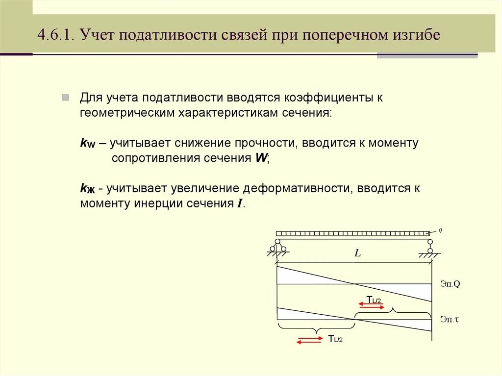 Учет податливости связей. Динамический прогиб поперечного сечения. Податливость балки. Податливость сопромат. Продольно поперечный изгиб