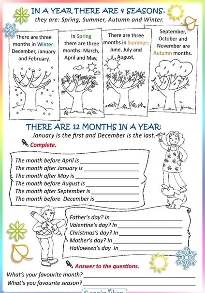 Complete the months and seasons. Seasons and months Worksheets. Времена года и дни недели Worksheet. Months Worksheets. Упражнения на времена года и месяца.