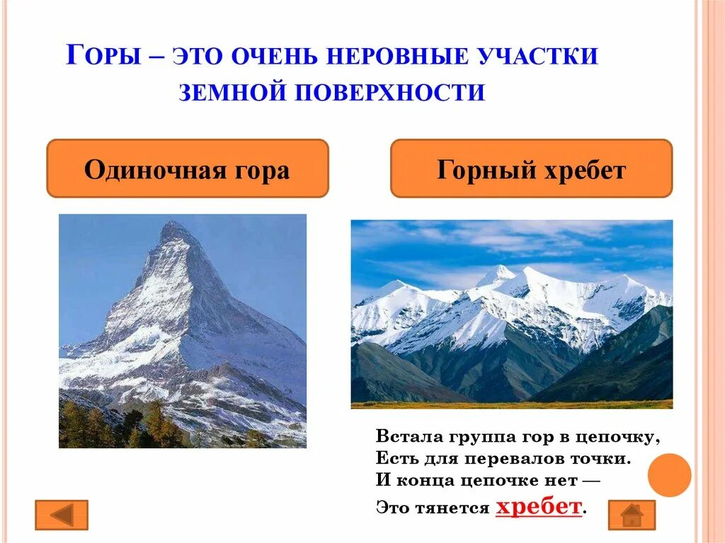 Земная поверхность какие определения подходят. Формы земной поверхности горы. Горы для презентации. Горы это определение. Что такое горы 2 класс.