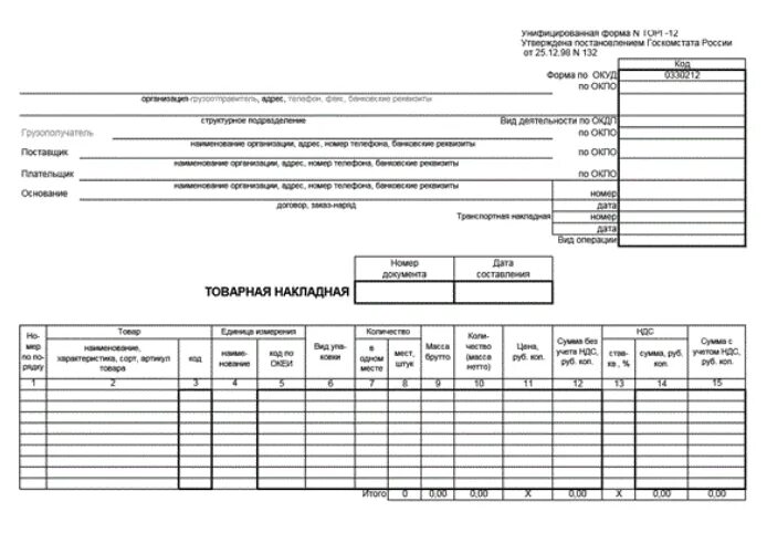 Товарная накладная. Торг 12. Товарная накладная и счет фактура. Товарная накладная пустая.