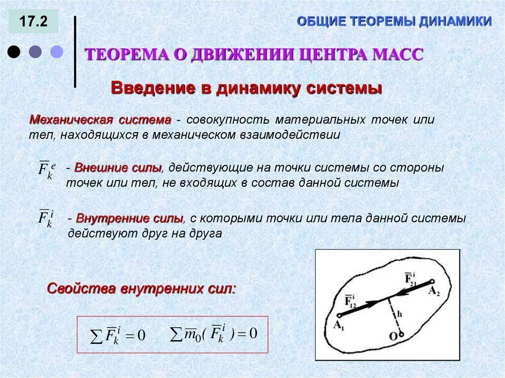 Теоремы динамики механической системы. Внешние и внутренние силы термех. Внешние и внутренние силы теоретическая механика. Силы внешние и внутренние техническая механика.