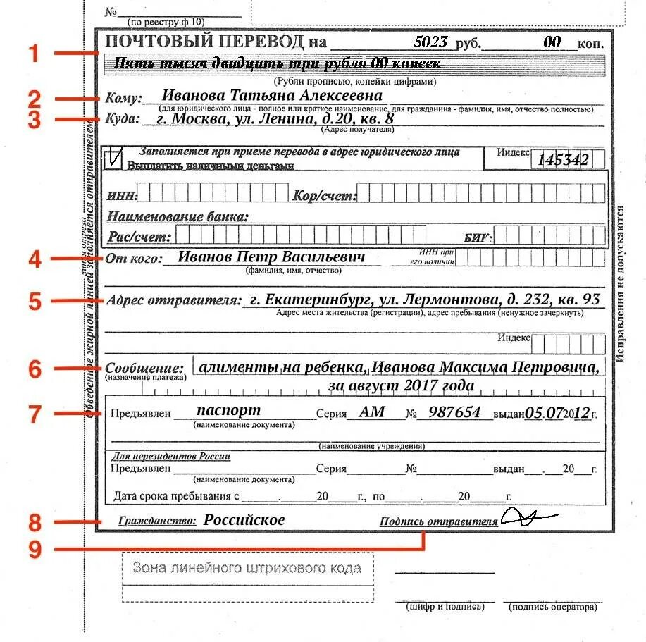 Отправить деньги по почте