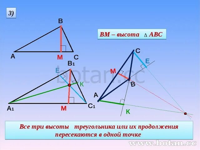 Три высоты треугольника. Продолжения высот треугольника. Высоты треугольника или их продолжения пересекаются в одной точке. Три высоты в треугольнике пересекаются. Мир 3 высота